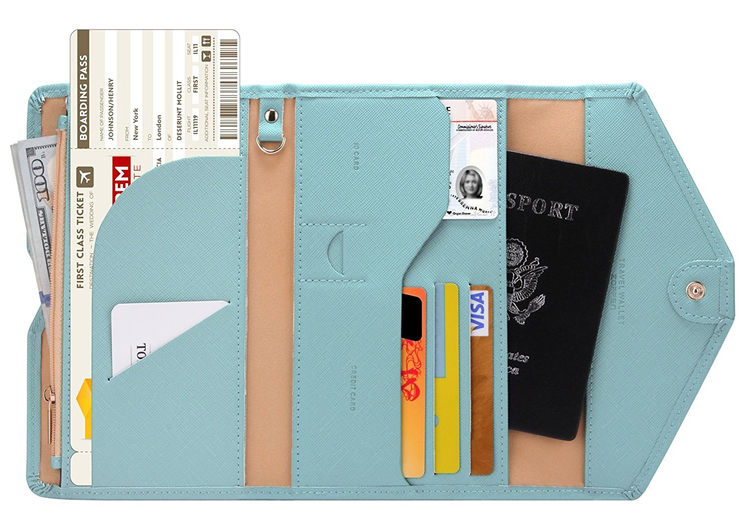 Ver.4 Zoppen Multi-purpose Rfid Blocking Travel Passport Wallet Tri-fold Document Organizer Holder 