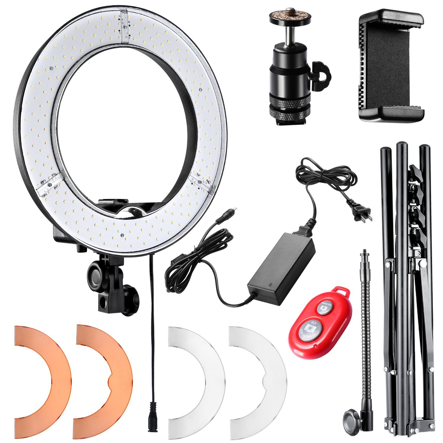 Diffuser Neewer 14 inches 36W LED 5500K Dimmable Ring Light Kit: SMD Ring Light Portrait and Photography Phone Holder for Video Ball Head Hot Shoe Adapter 45-102 inches Light Stand Makeup