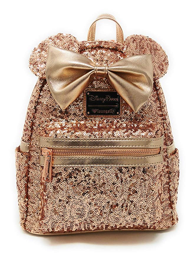Disney Parks Loungefly Rose Gold Minnie Mouse Sequin Backpack Updated Style