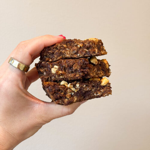 stack of homemade chocolate banana chewy granola bars