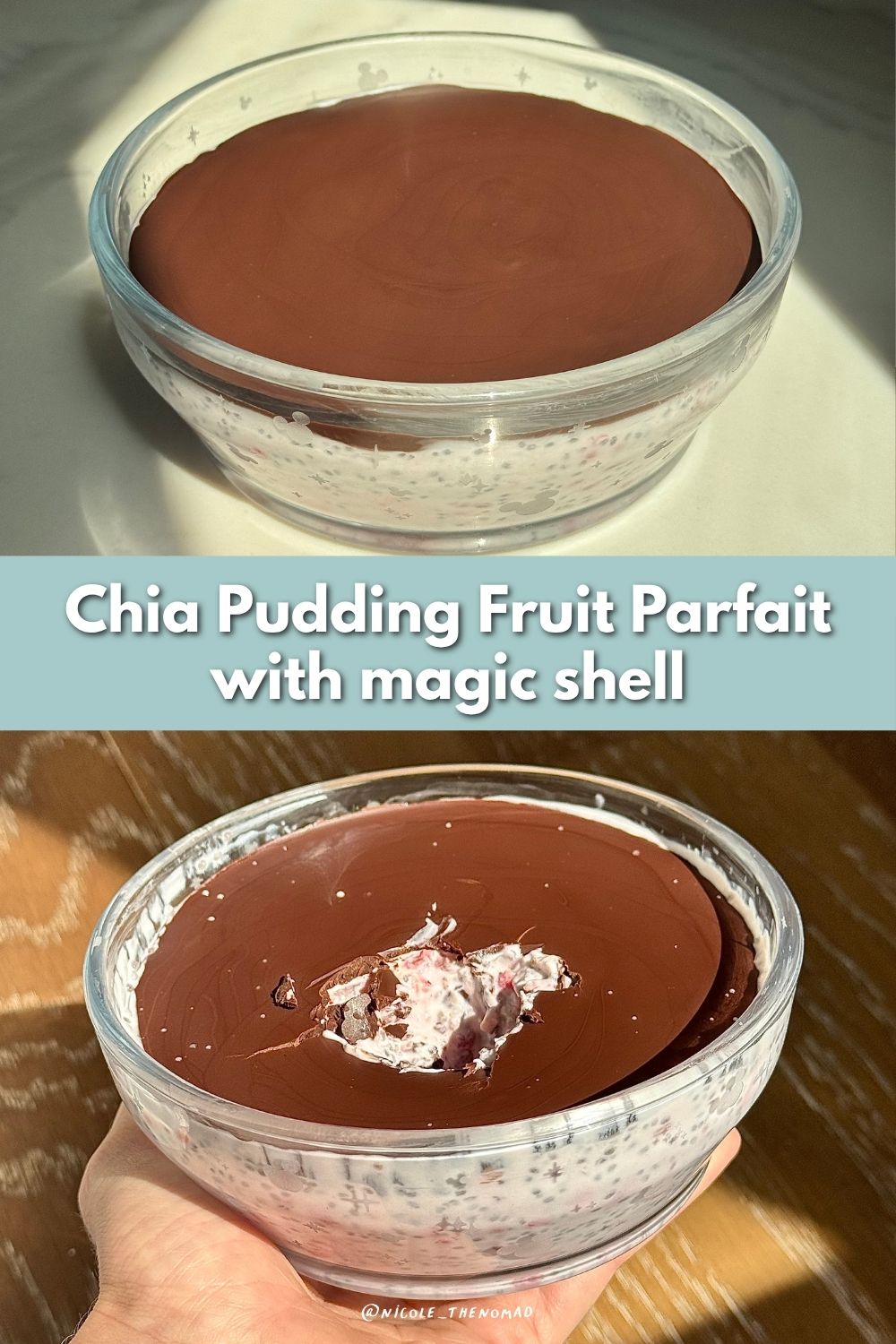 chia pudding fruit parfait with magic shell title