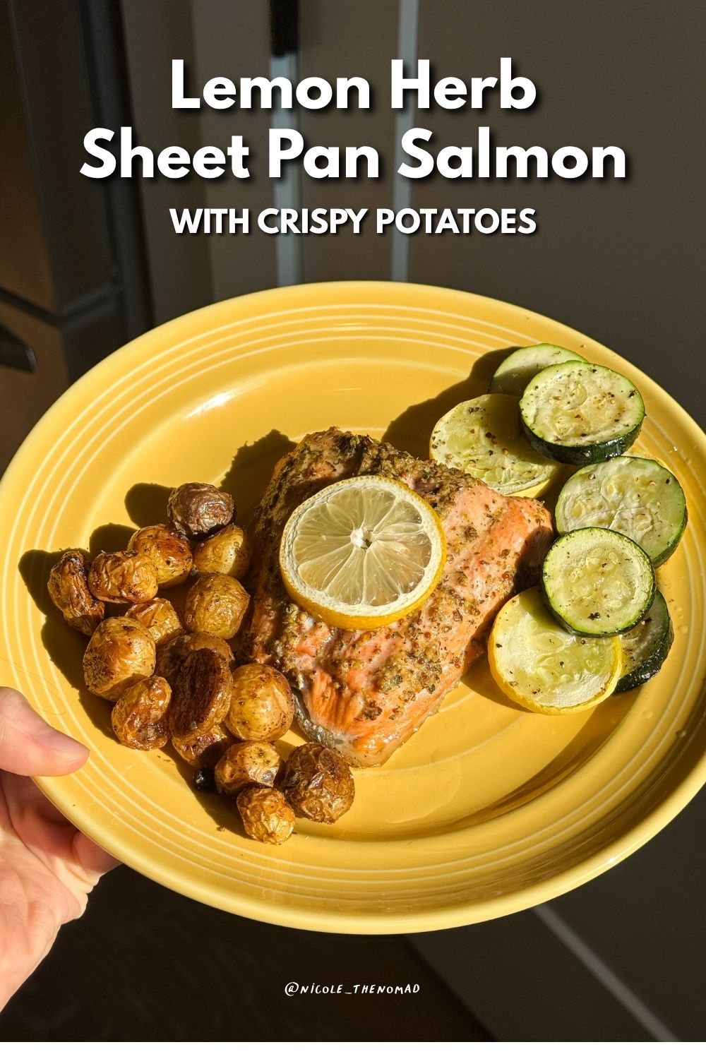 lemon herb sheet pan salmon on a plate