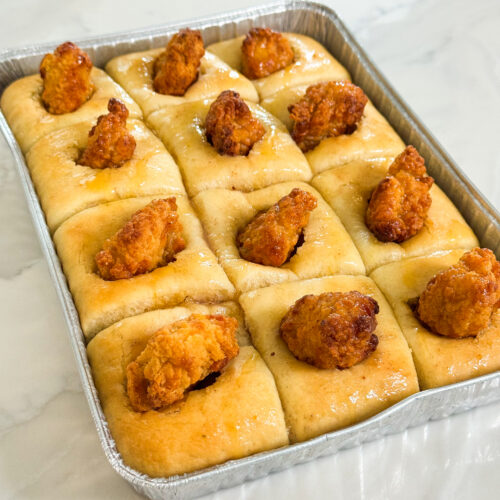 chicken nugget stuffed rolls with cinnamon honey butter