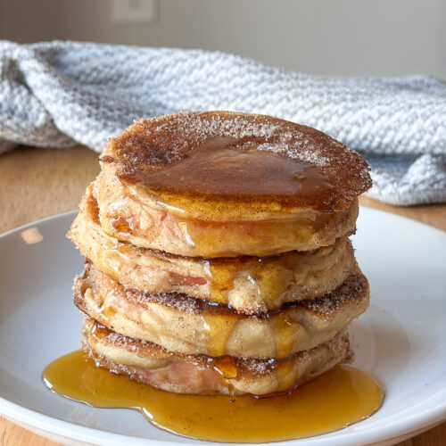 cinnamon apple ring pancakes with syrup